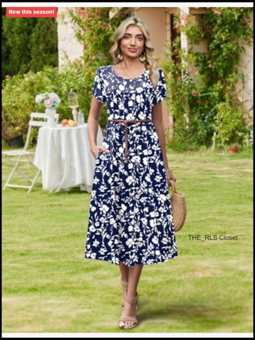 Midi Dress Women Casual Pleated A Line Sundress Petal Sleeve Flowy - Picture 5 of 7